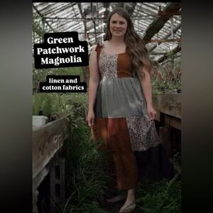 DISO Green Patchwork Magnolia Linen-Cotton Maxi Dress